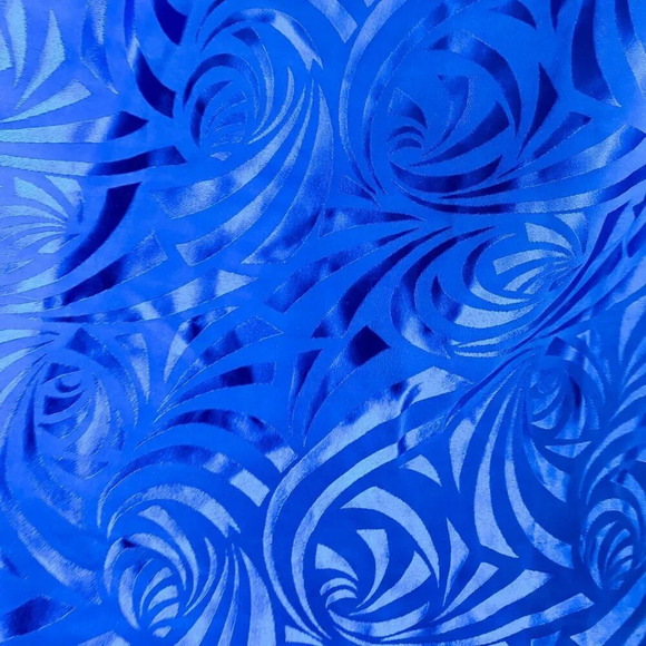 Vintage Bright BLue SILK Embossed Pleated Midi Skirt S - Picture 5 of 7